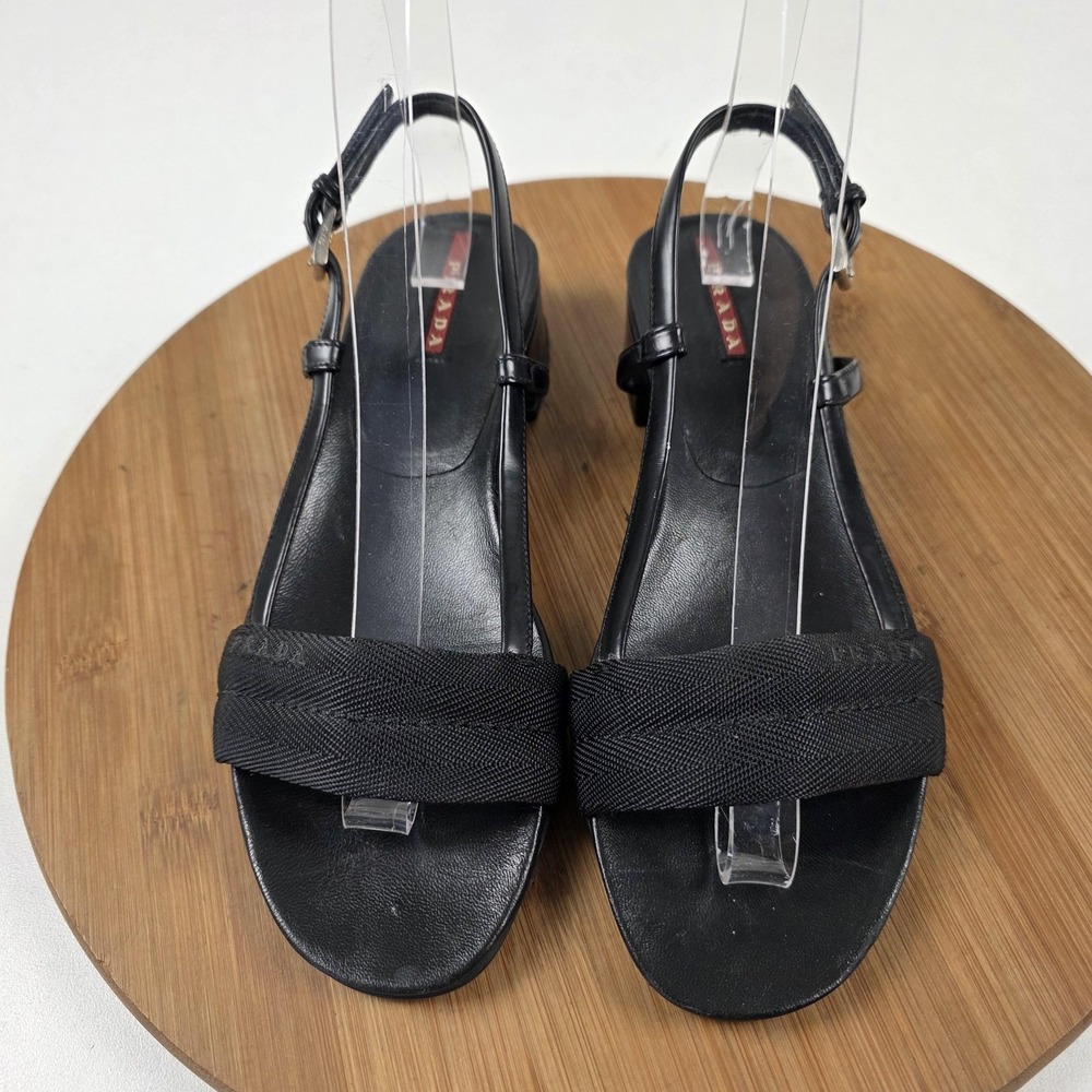 Prada Black Leather Slingback Sandals